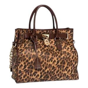 Michael Kors Leopard Hamilton Satchel Tote Bag/Purse Brown Gold Hardware~ RARE!!